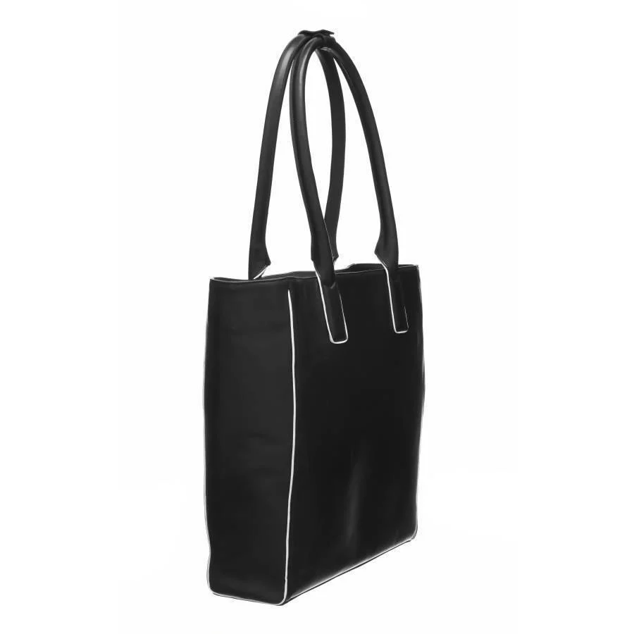 Black Pinatex Leather Day Tote Bag with Ivory Piped Trim - Image 4