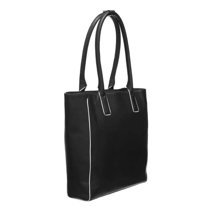 Black Pinatex Leather Day Tote Bag with Ivory Piped Trim - Image 9