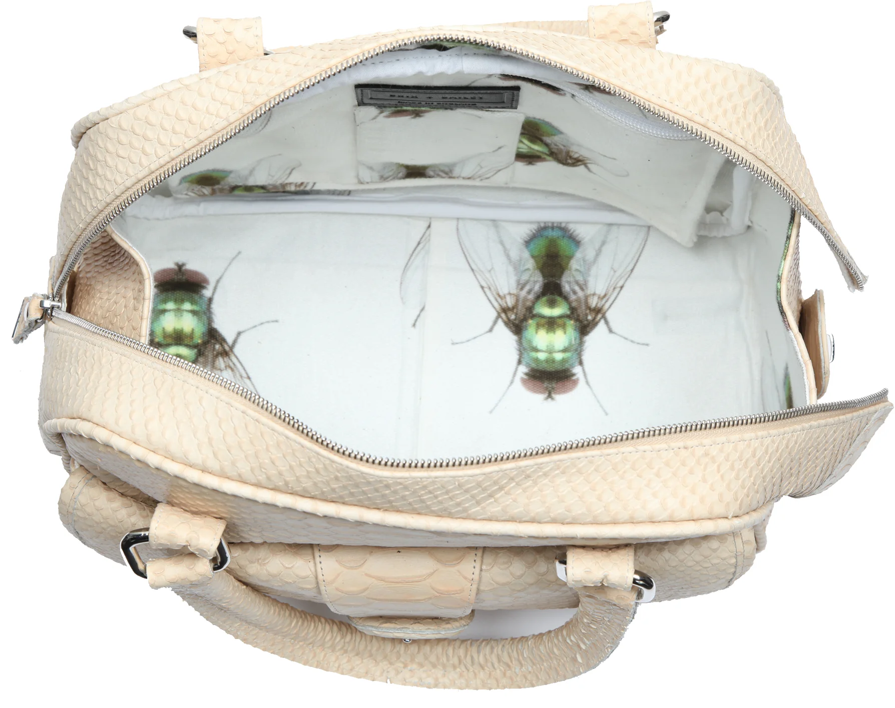 Cream Snakeskin Print Leather Tote Bag - Image 4