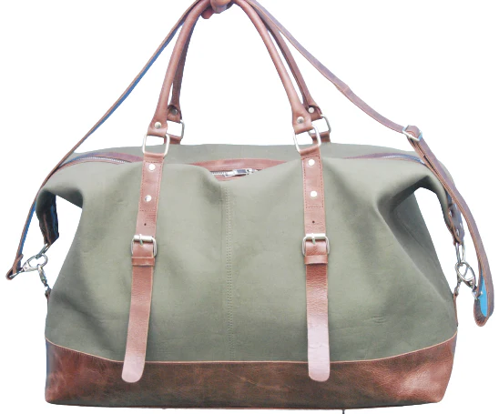 Wax Canvas and Leather Duffel Bag Overnight Holdall - Image 4