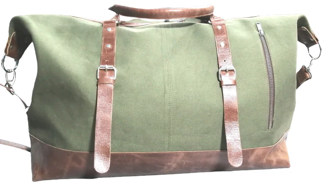 Wax Canvas and Leather Duffel Bag Overnight Holdall - Image 5