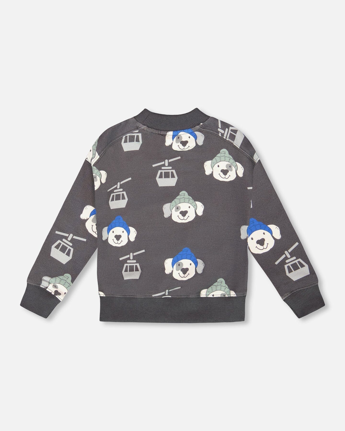 Gray Fleece Pullover with Dog and Ski Gondola Print - Image 3