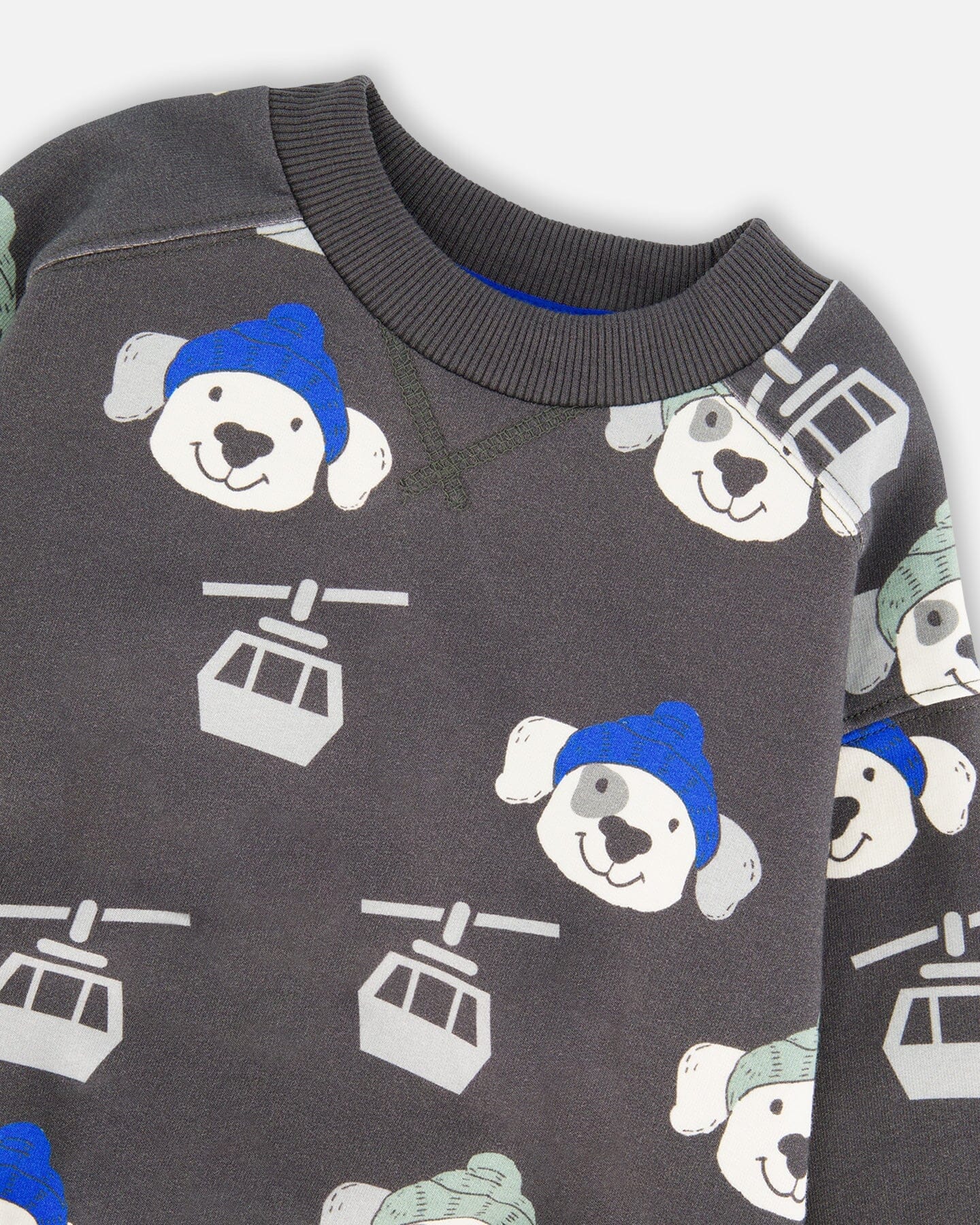 Gray Fleece Pullover with Dog and Ski Gondola Print - Image 4