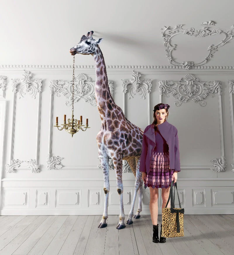 Animal Print Leather Tote with Bow - Image 4