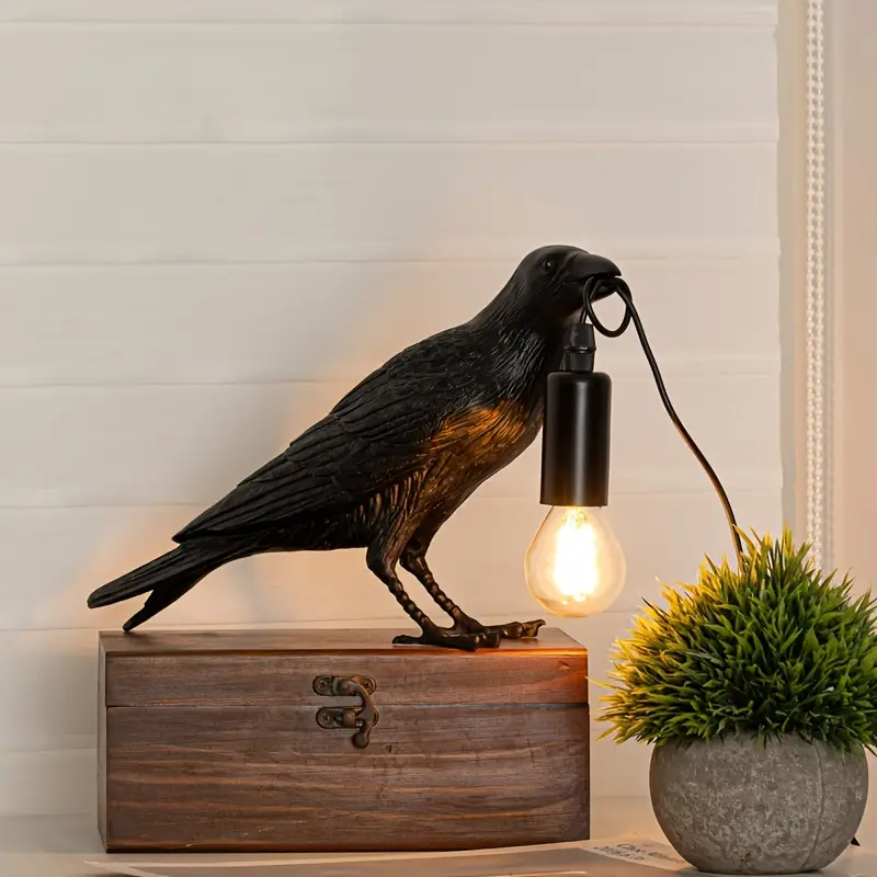 Gothic LED Crow Lamp with Antique Metal Claw Base - Image 3