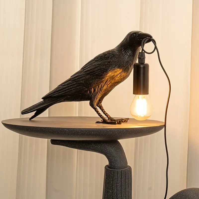 Gothic LED Crow Lamp with Antique Metal Claw Base - Image 4