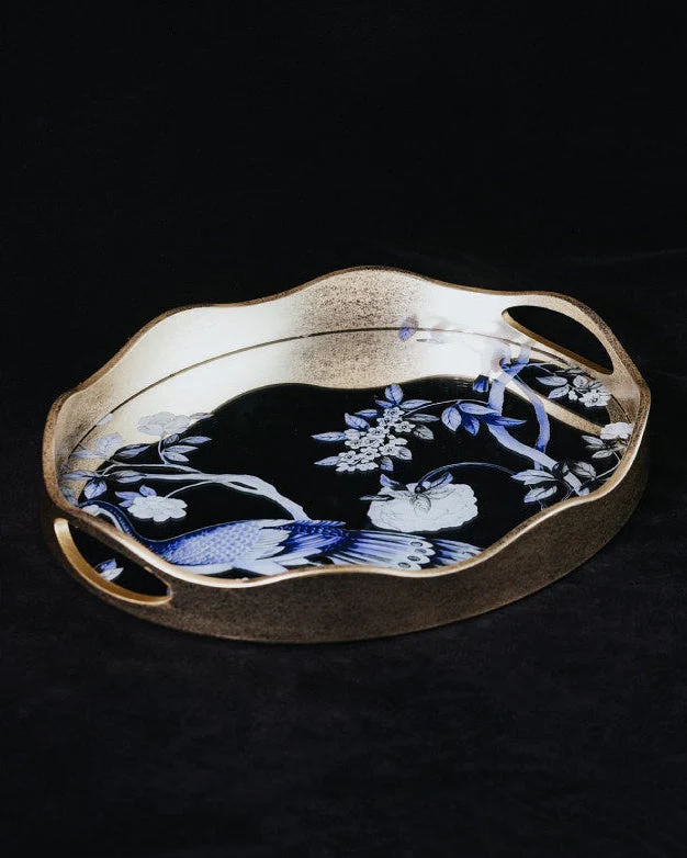 Peacock Mirror Tray with Gold Frame - Image 3