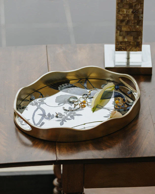 Peacock Mirror Tray with Gold Frame - Image 4