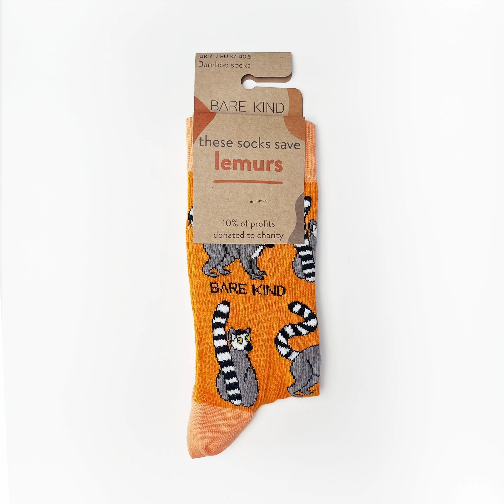 Save the Lemurs Bamboo Socks in Orange - Image 3