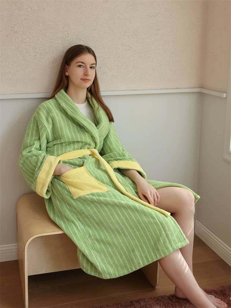 Ultra Soft Dopamine Stripe Bathrobe in Organic Cotton - Image 4