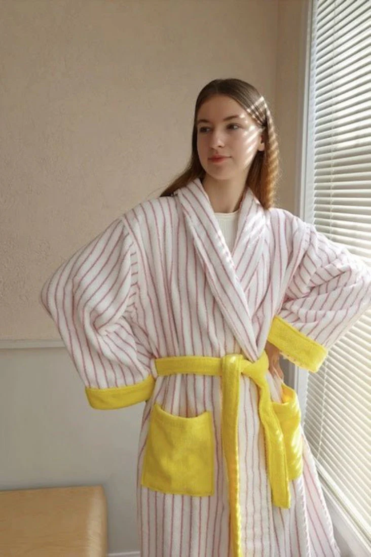 Ultra Soft Organic Cotton Bathrobe in Whimsical Stripes - Image 5