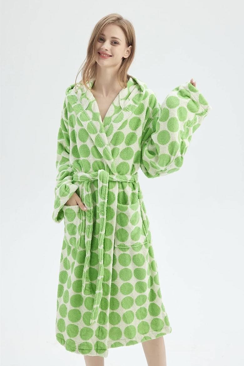 Whimsical Polka Dot Hooded Bath Robe in Organic Cotton - Image 4