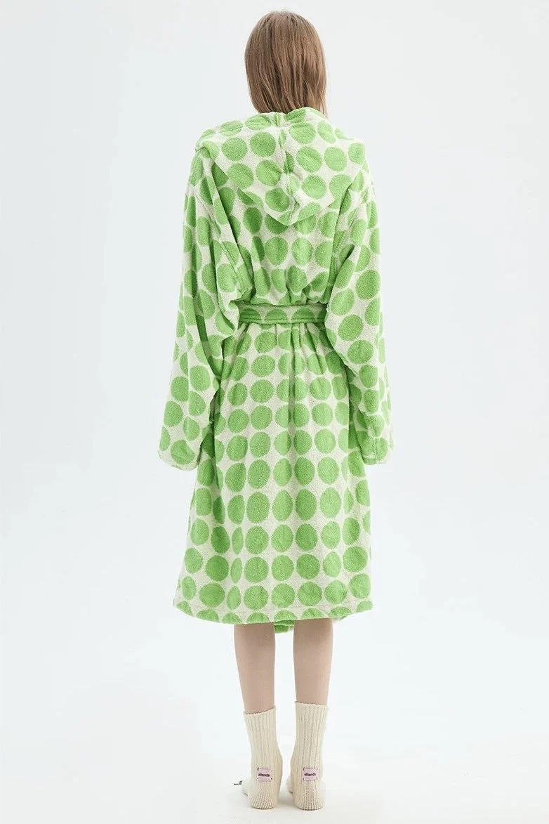 Whimsical Polka Dot Hooded Bath Robe in Organic Cotton - Image 5