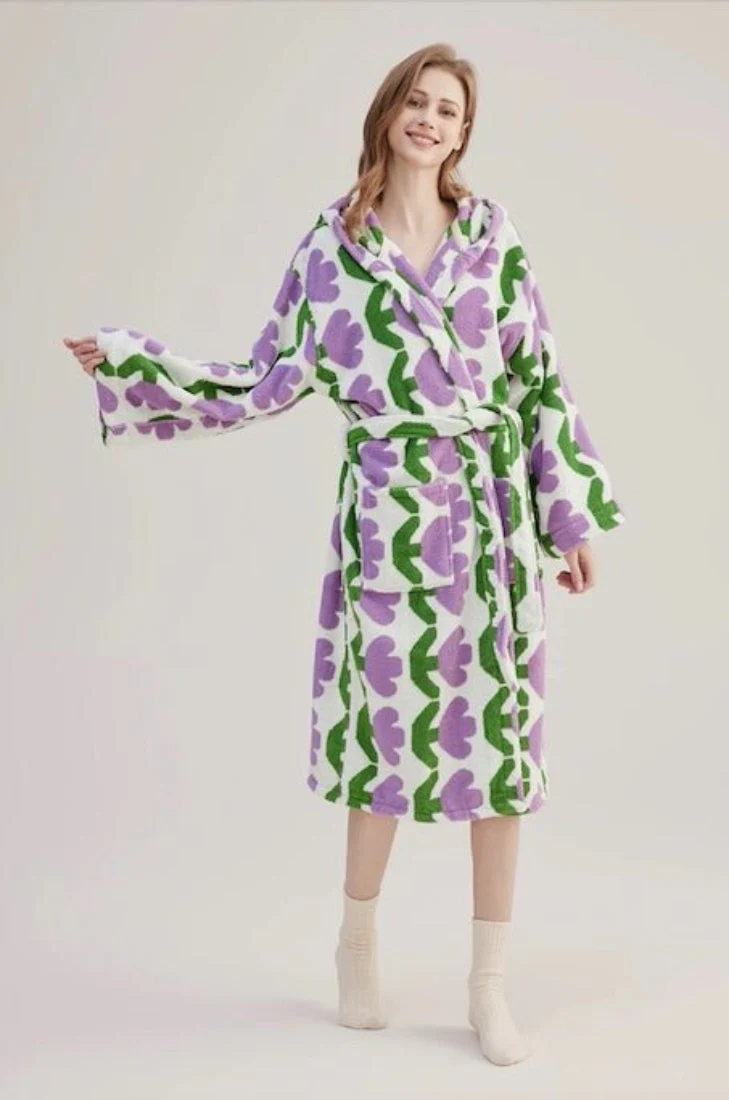 Whimsical Tulip Hooded Bath Robe in Organic Cotton - Image 3