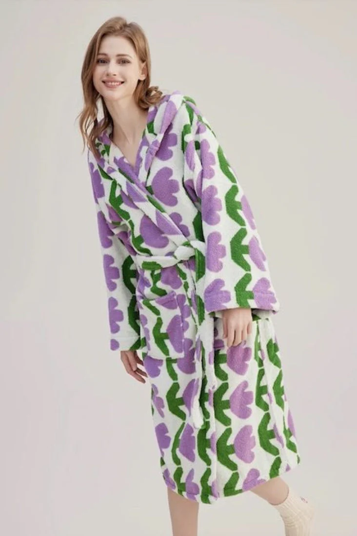 Whimsical Tulip Hooded Bath Robe in Organic Cotton - Image 5