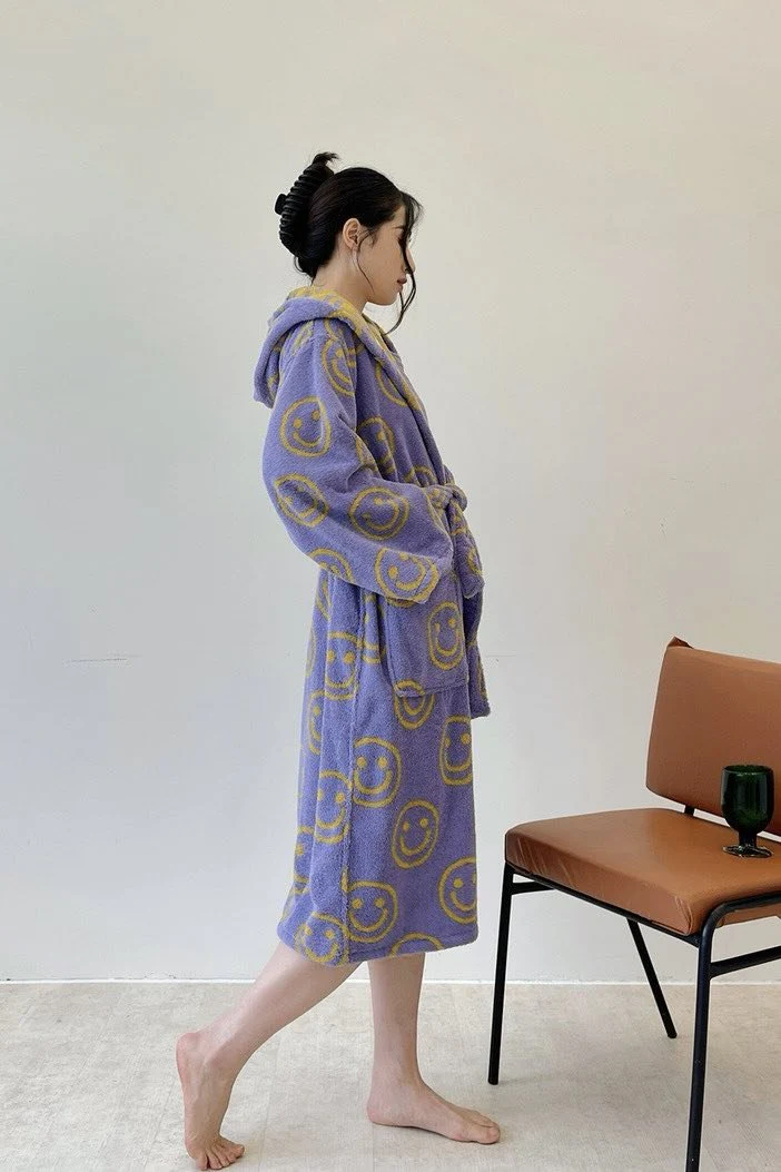 Whimsy Funky Smiley Face Hooded Robe in Organic Cotton - Image 3