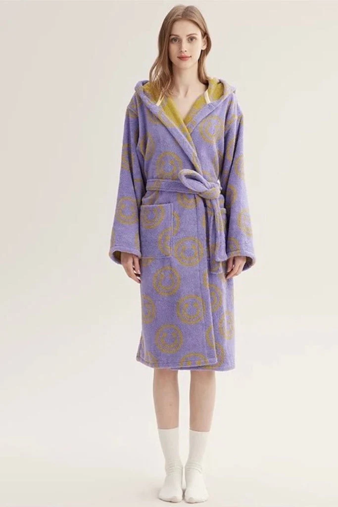 Whimsy Funky Smiley Face Hooded Robe in Organic Cotton - Image 5
