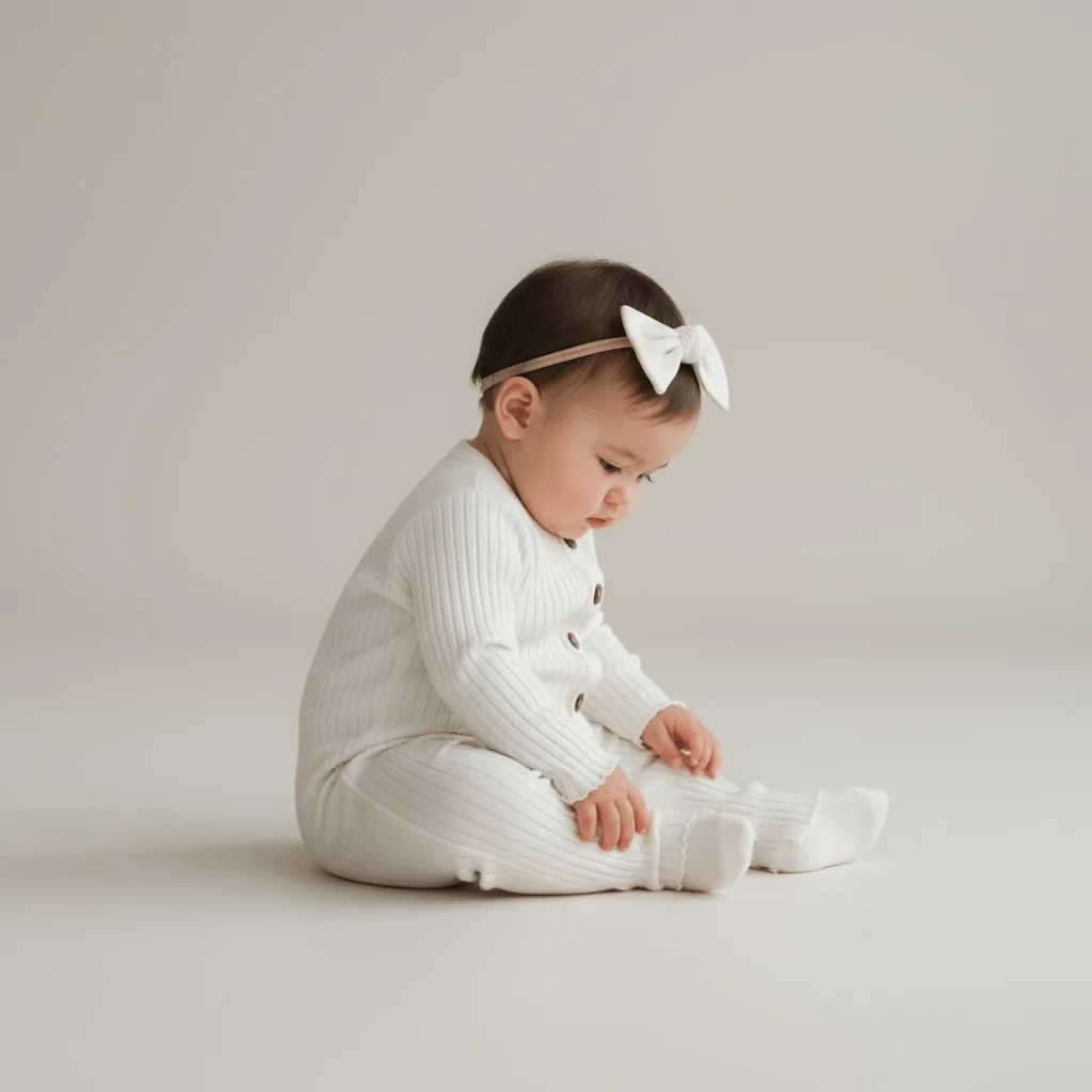 White Ribbed Cotton Baby Romper with Button Front - Image 3