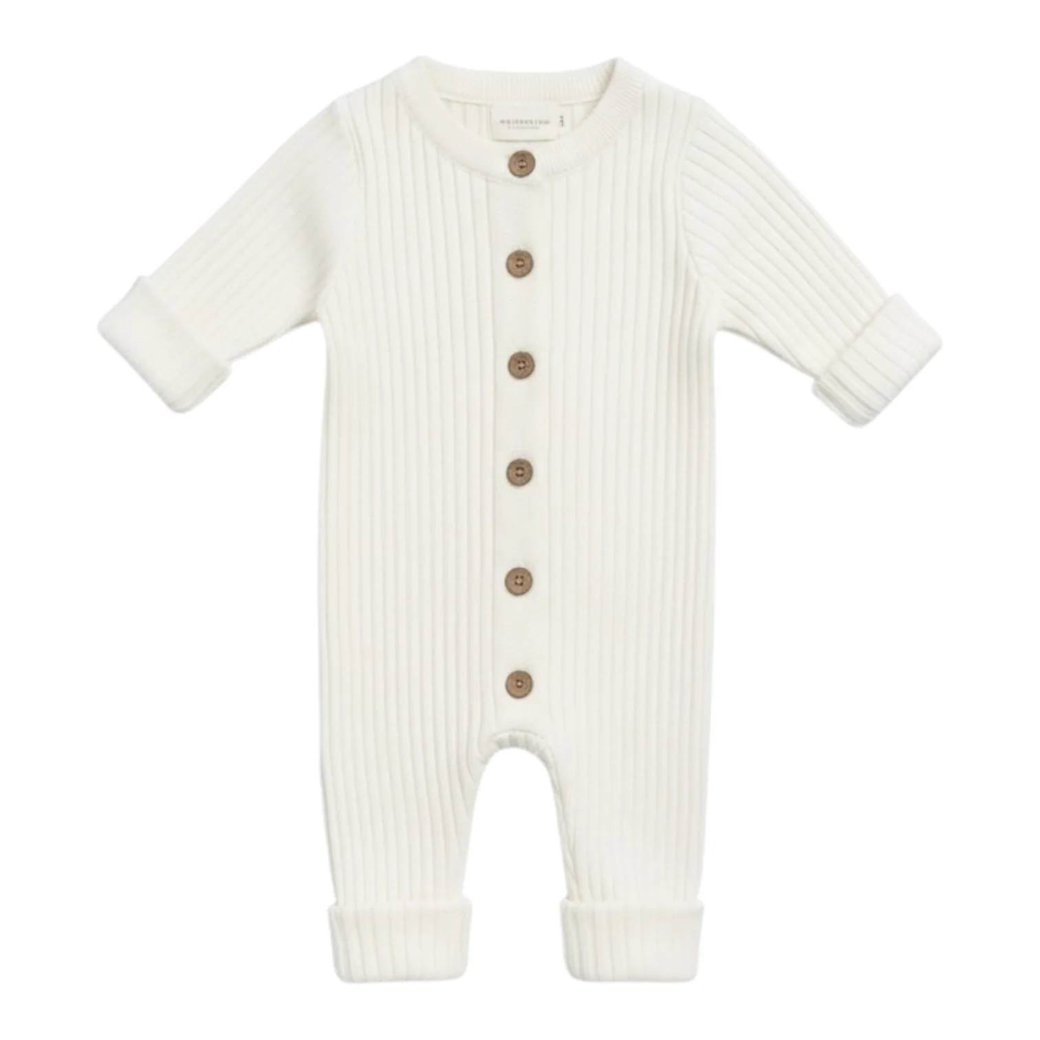 White Ribbed Cotton Baby Romper with Button Front - Image 4